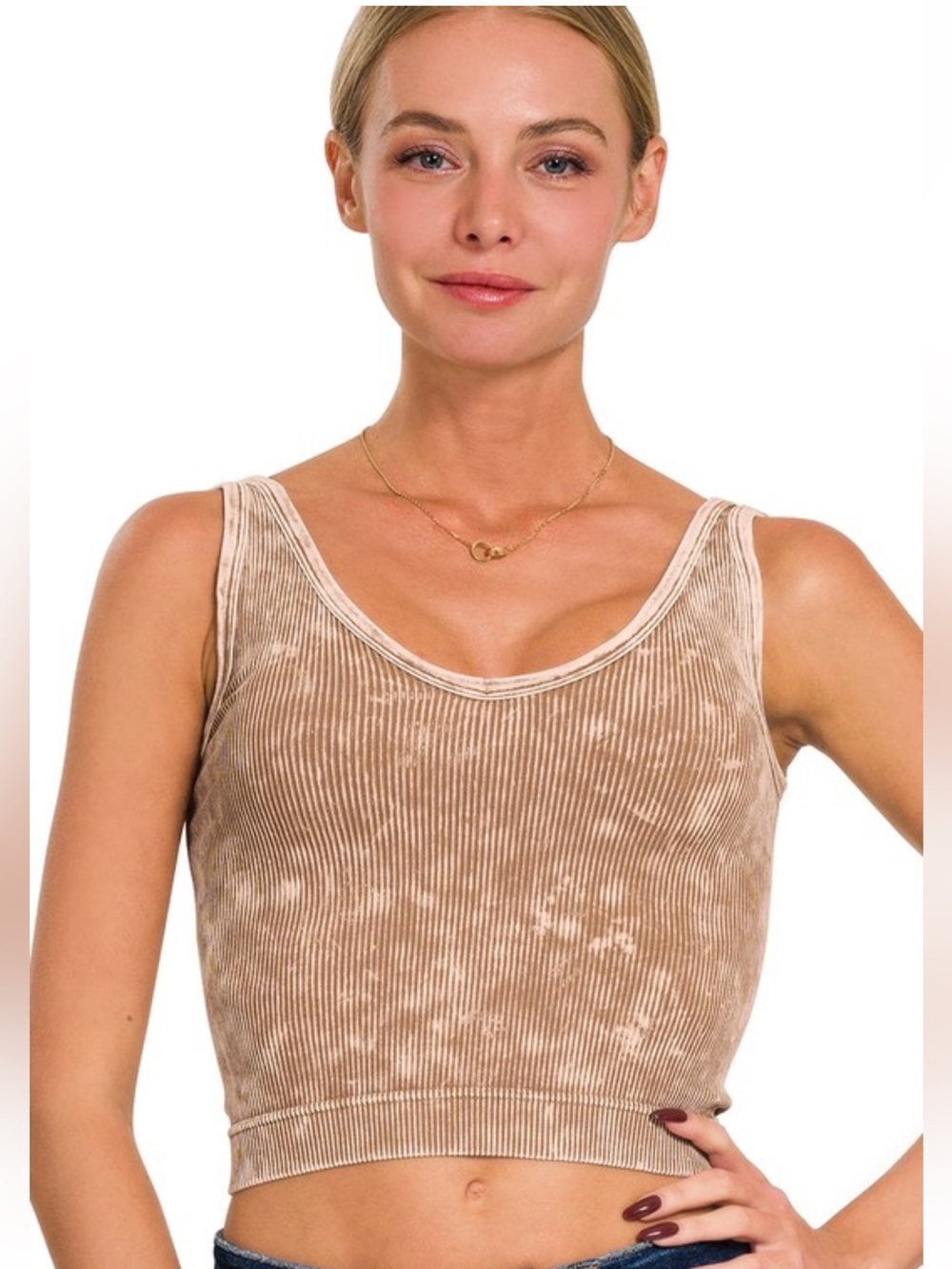 NIP Women's Ribbed Tank Top in Taupe - Sleeveless Crop SZ S/M